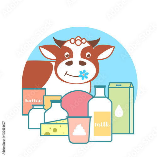 Dairy products and a cartoon cow