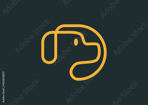 Abstract, Creative and minimal alphabet letter D with a dog face Logo Design Template. Pet Shop Icon Line Art Vector
