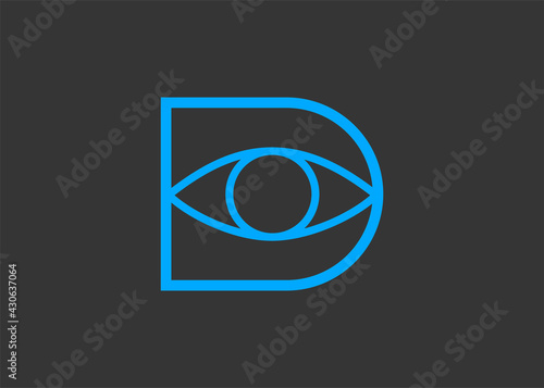 D Letter Initial With Eye Shapes Logo Design Template. Business, Technology, Company Identity Icon Line Art Vector