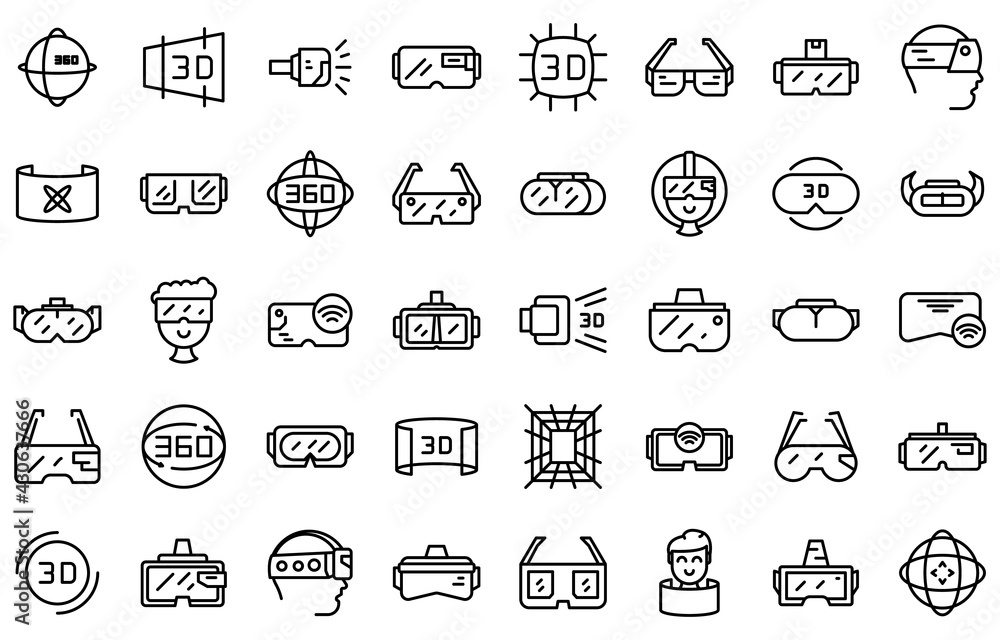 Obraz premium Virtual glasses icons set. Outline set of virtual glasses vector icons for web design isolated on white background
