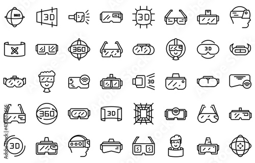 Virtual glasses icons set. Outline set of virtual glasses vector icons for web design isolated on white background