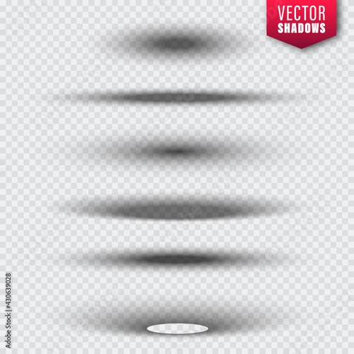 Vector shadows collection on transparent background. Realistic shadow effect for design. Vector illustration.