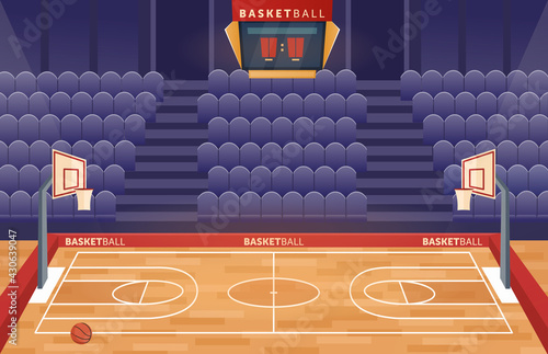 Basketball court arena stadium, cartoon empty hall field to play basketball team game