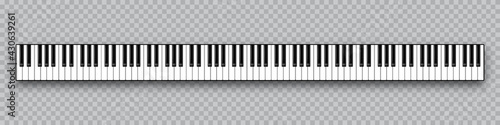 Realistic piano key. Musical instrument keyboard on checkered background. Vector illustration.