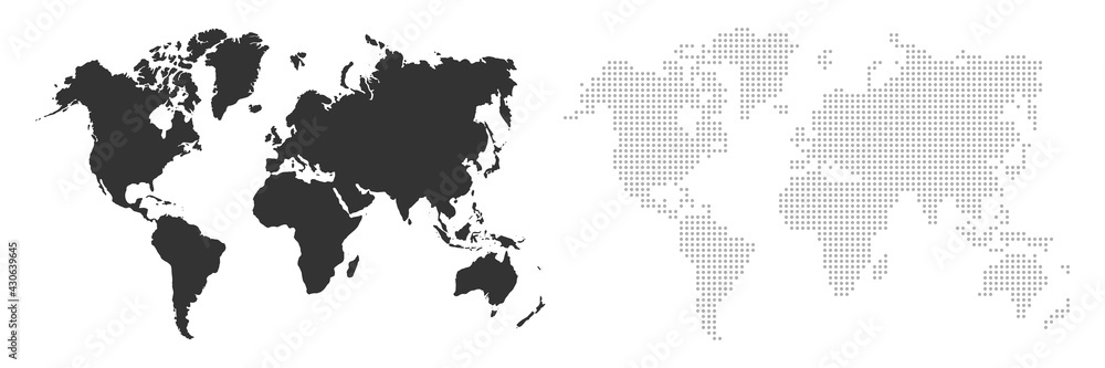 Naklejka premium World map. Map silhouette. World map in different style. Map earth template with continents, USA, Europe and Asia, Africa and Australia. Vector