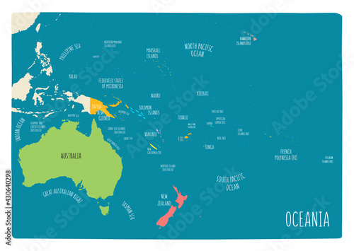 Colorful vector map of Oceania. Cartoon style