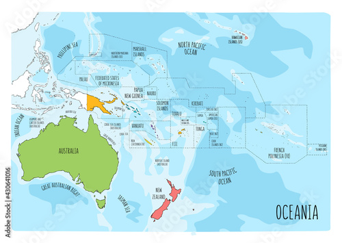 Colorful vector map of Oceania. Cartoon style photo