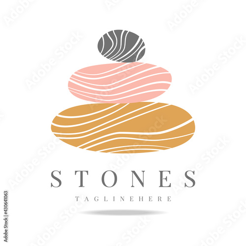 Abstract vector logo of stones sign. Icon wellness and spa. Creative minimalist hand painted illustration for wellness, spa, Thai massage. Design template logo with symbol natural stones.
