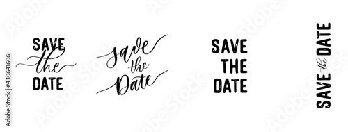 Save the date. Text calligraphy vector lettering for wedding or love card.