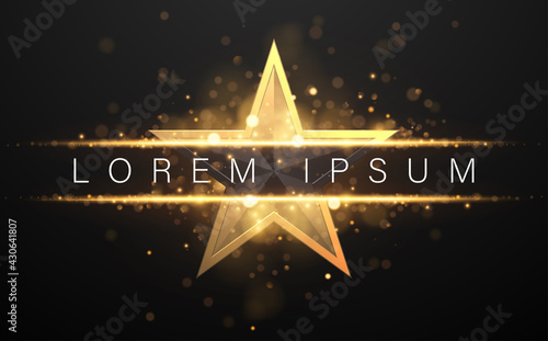 Black and gold star shape background with glow effect
