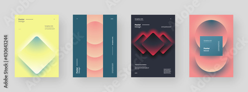 Abstract set Placards, Posters, Flyers, Banner Designs. Light and shadow illustration on vertical A4 format. 3d geometric shapes. Decorative neumorphism backdrop. Eps10