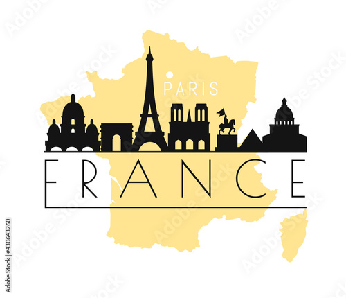 Paris France City Skyline icons silhouette. 