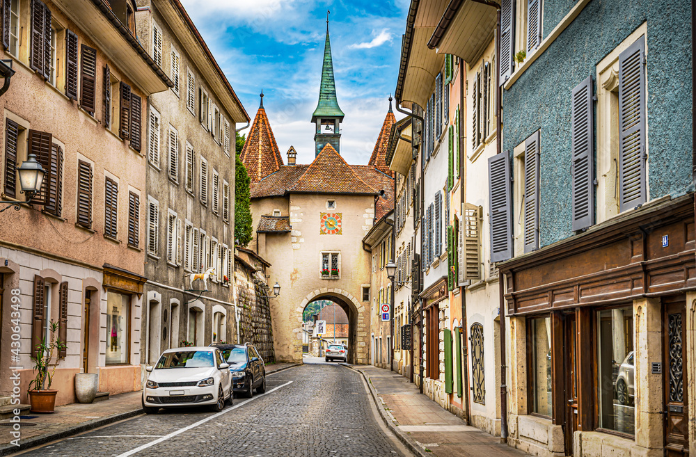 Fototapeta premium Porte de France - gate of the medieval city of Porrentruy in the canton Jura, Switzerland
