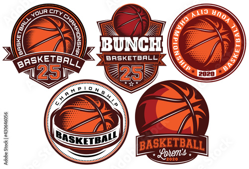 Set of different color templates on theme of basketball. Vector editable illustrations. Element for business cards design, style, website, print on a t-shirt and other solutions