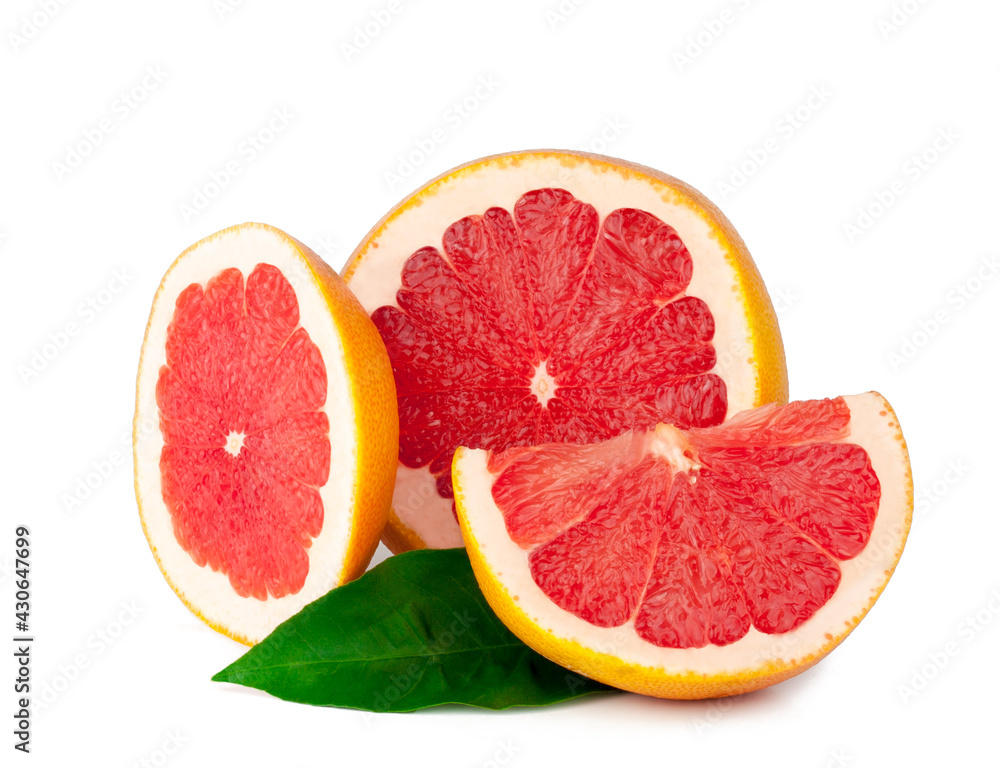 Fresh grapefruit slices isolated on a white background Fresh grapefruit slices isolated on a white background