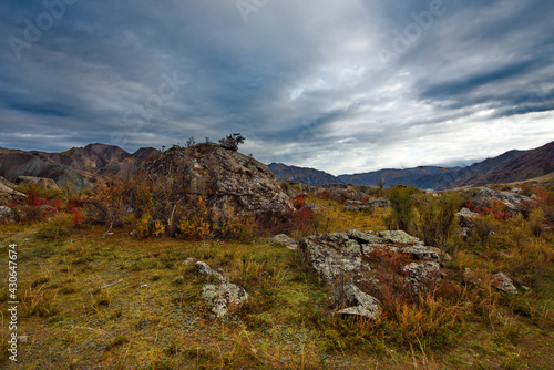 Russia. South Of Western Siberia. Mountain Altai. Amazing stone placers in the Katun river valley along the Chui tract.