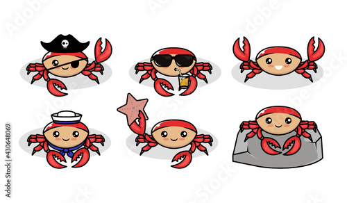 Set of cute crab with ocean related pose design illustration