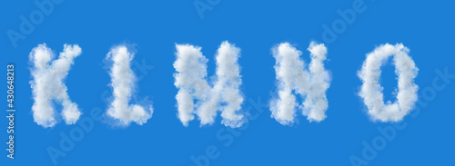 Letters made of clouds on a white background, k l m n o, uppercase fonts
