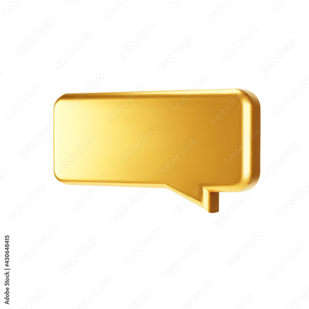 Gold 3d bubble talk isolated on white background. Glossy golden metallic speech bubble, dialogue, messenger shape. 3D render vector shiny icon for social media or website Gold 3d bubble talk isolated on white background. Glossy golden metallic speech bubble, dialogue, messenger shape. 3D render vector shiny icon for social media or website