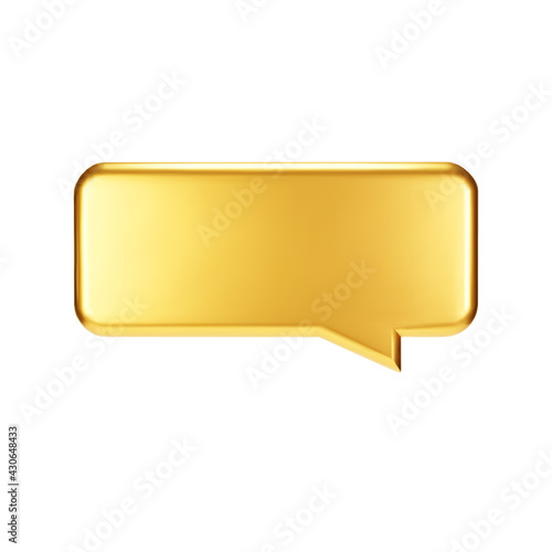 Gold 3d bubble talk isolated on white background. Glossy golden metallic speech bubble, dialogue, messenger shape. 3D render vector shiny icon for social media or website