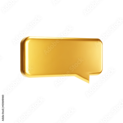 Gold 3d bubble talk isolated on white background. Glossy golden metallic speech bubble, dialogue, messenger shape. 3D render vector shiny icon for social media or website