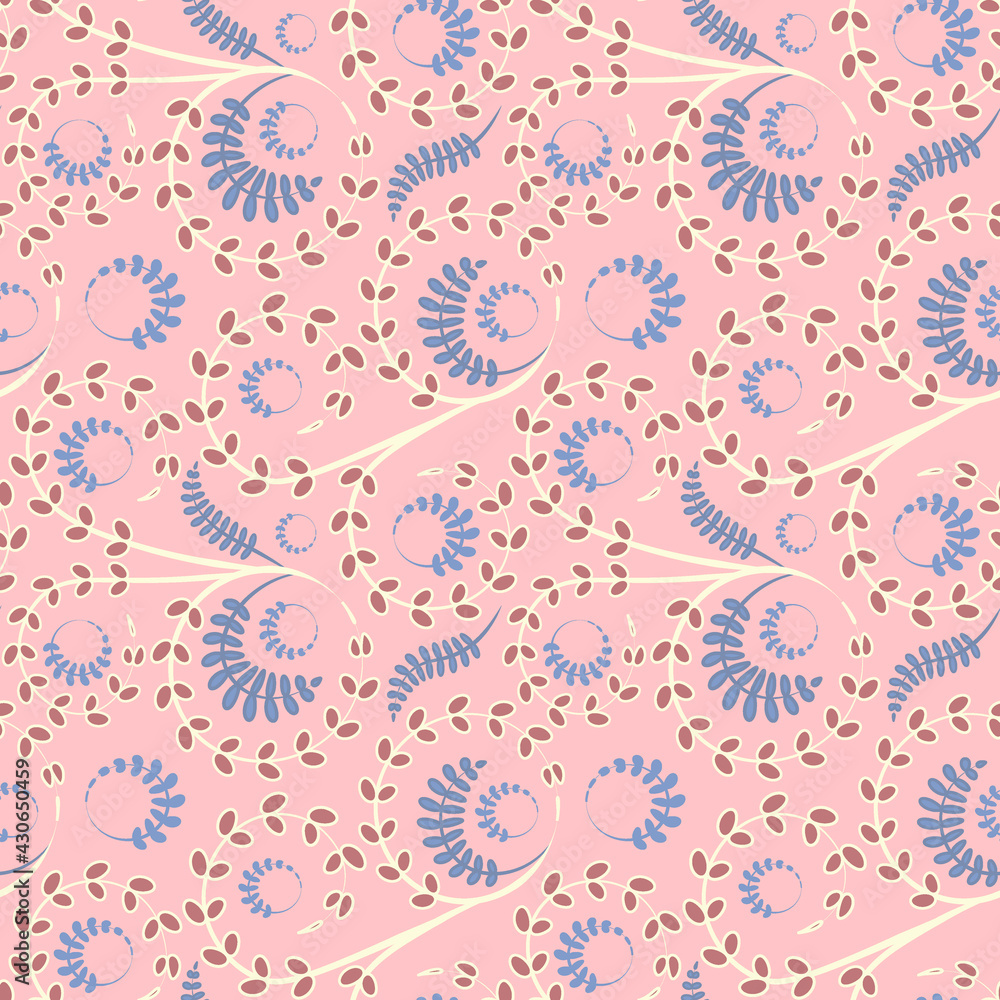 Seamless texture, pattern on a square background - flowers and leaves. Styling.