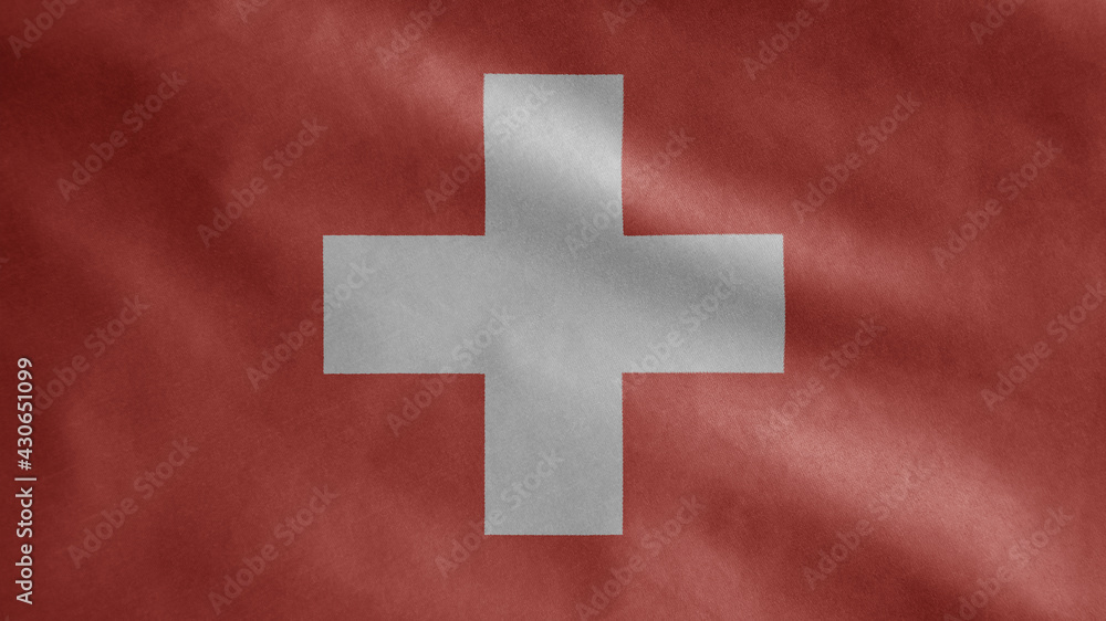 Switzerland flag waving in the wind. Swiss banner blowing soft silk. Switzerland flag waving in the wind. Swiss banner blowing soft silk.