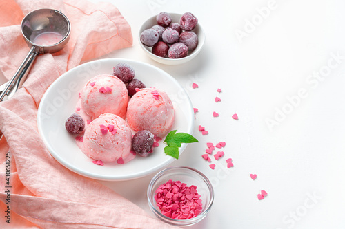 Chilled berry-cream dessert on a light background.
