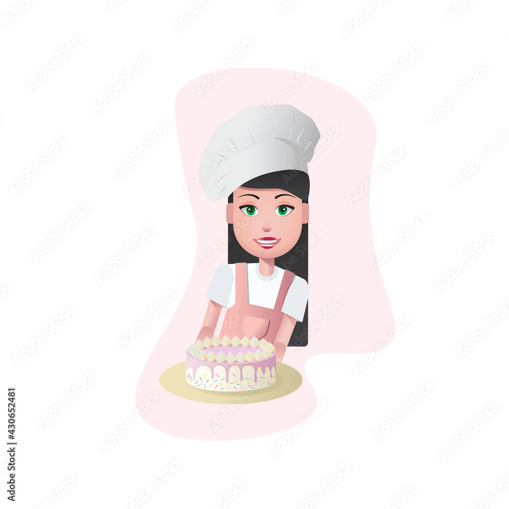 Female baker with a cake. Holding a cake. Female baker with a cake. Holding a cake.
