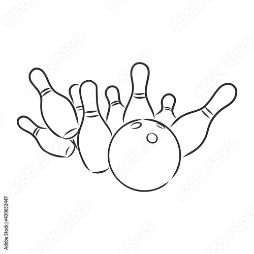 Bowling skittles and ball sketch vector illustration
