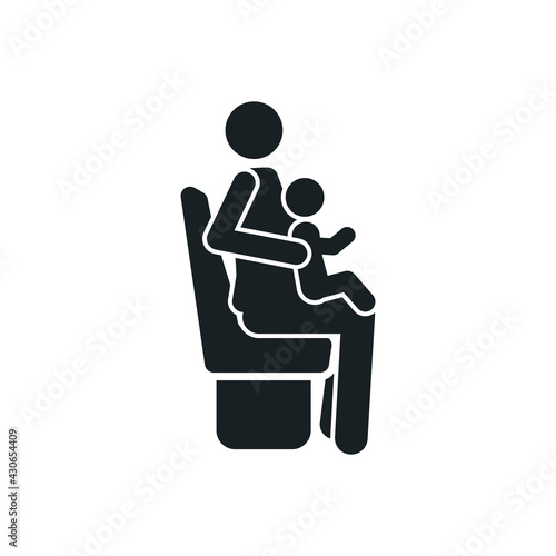 Sitting mother woman with child on knees detailed black icon for public transport on the white background