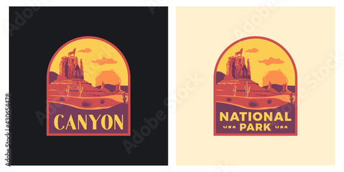 Carta da parati Canyon national park logo badge in retro vintage