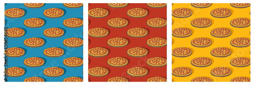 Pizza pepperoni seamless pattern vector set of 3
