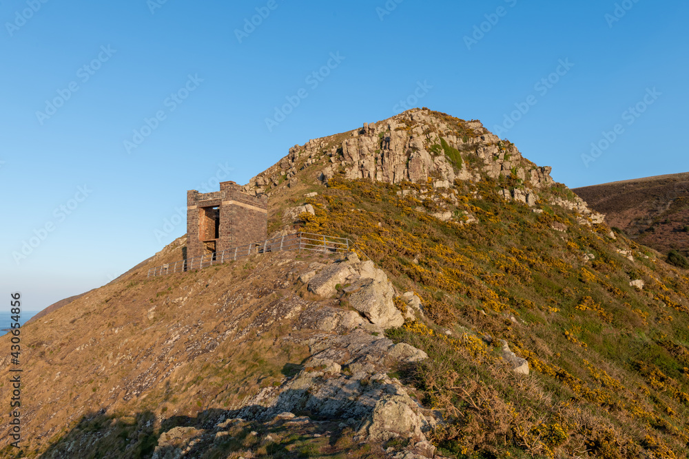 Landscape photo of the old coastguard watch tower at Hurlstone Point in Exmoor National Park