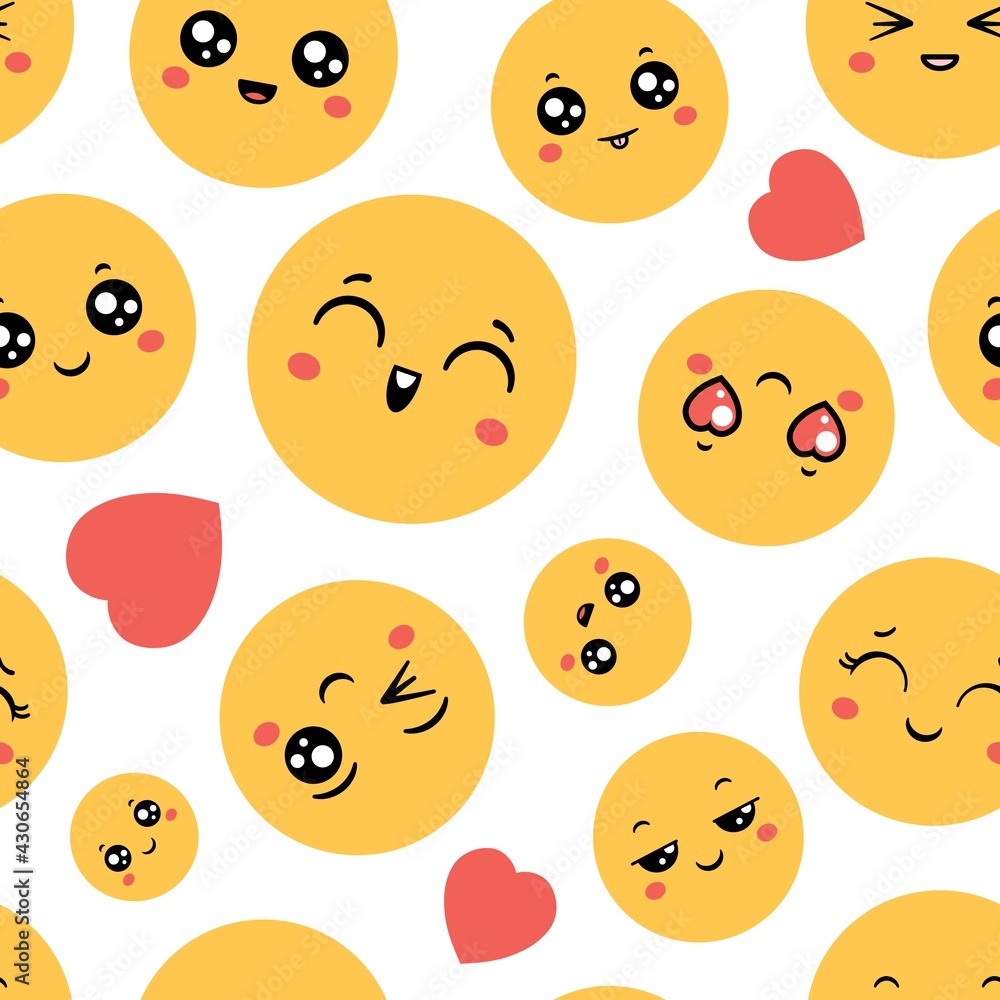Emoticons seamless pattern. Emoji happy faces for funny print design. Cartoon emoticon, message symbols and smiley icons, vector wallpaper Stock Vector | Adobe Stock Emoticons seamless pattern. Emoji happy faces for funny print design. Cartoon emoticon, message symbols and smiley icons, vector wallpaper Stock Vector | Adobe Stock