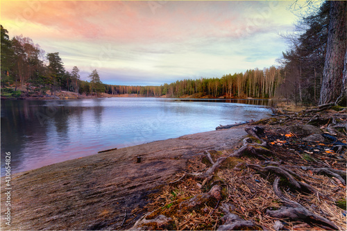 Evening view of the Ulsrudvannet lake in Oslo