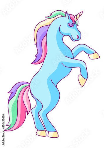 Fantasy pretty unicorn with colorful mane. Fairytale creature illustration.