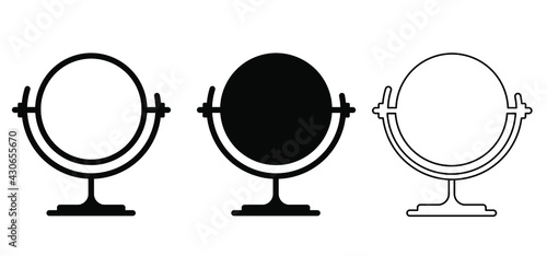 Table face mirror icon. Round makeup, shave mirror. Flat vector mirroring sign. For home and beauty salon. Bathroom, toilet hygiene mirrors logo.