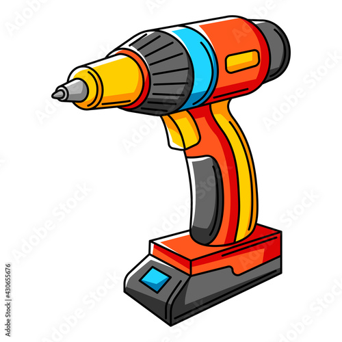 Illustration of electric screwdriver. Repair working tool. Equipment for construction industry.
