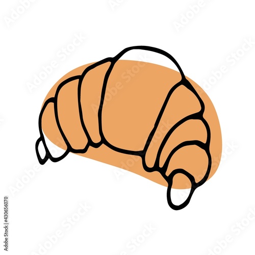 Croissant sketch on white background. Sweet baked dessert pastrie. Dessert Bakery In Hand Drawn Vector Style for menu, cafe, restaurant, poster, banner, emblem, sticker, placard.