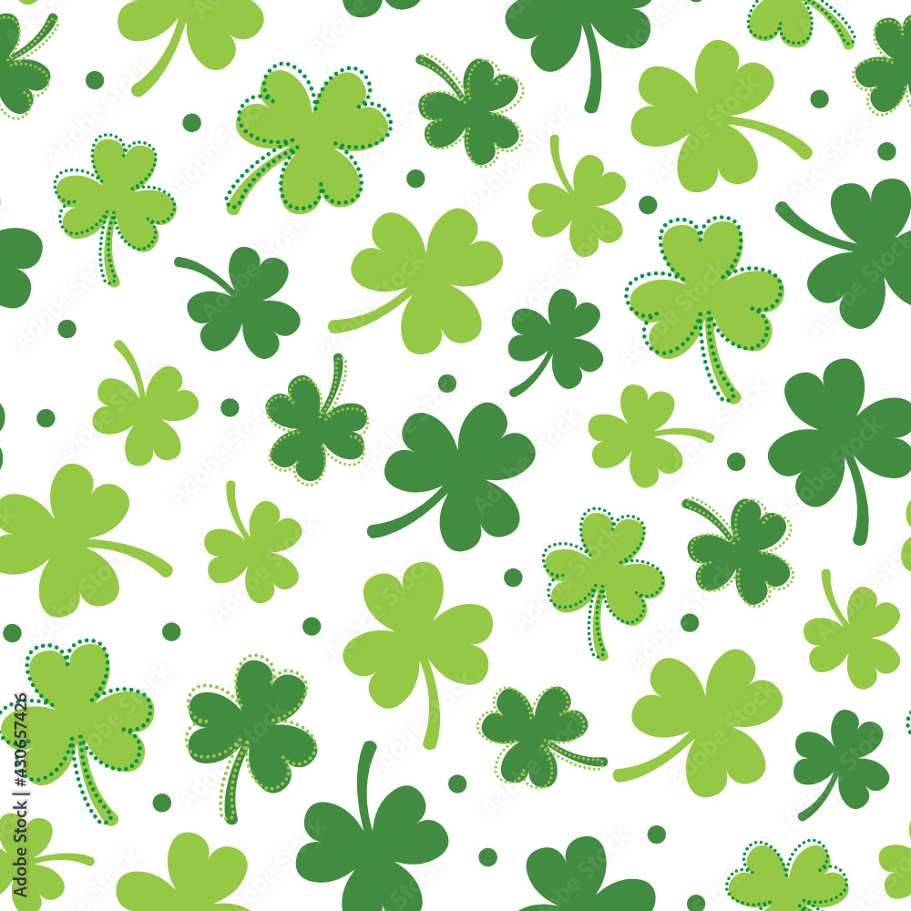 Saint Patrick's Day Pattern, Clover Pattern, Leaf Pattern, Clover Leaf Seamless Repeat Pattern,St. Patrick's Day Wallpaper, Vector Illustration Background Saint Patrick's Day Pattern, Clover Pattern, Leaf Pattern, Clover Leaf Seamless Repeat Pattern,St. Patrick's Day Wallpaper, Vector Illustration Background
