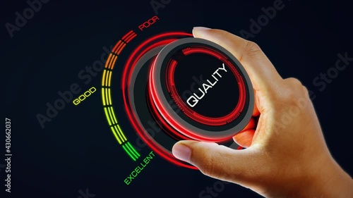 Quality Control Concept with knob button changing value Excellent to Poor  and reverse