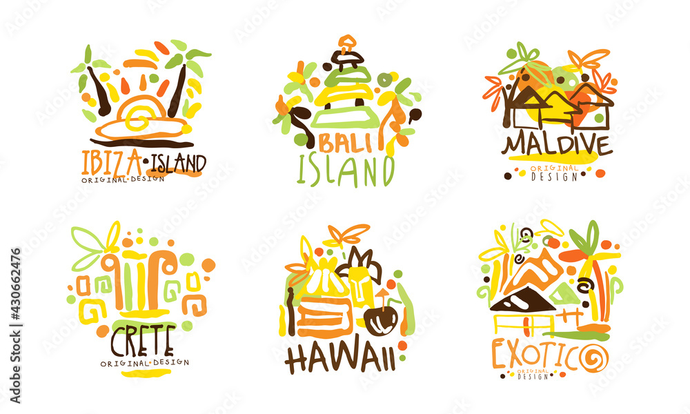 Exotic Island Original Design for Summer Beach Tourism Vector Set Exotic Island Original Design for Summer Beach Tourism Vector Set