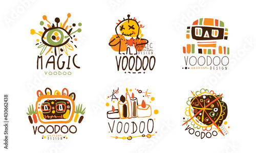 Voodoo Original Logo Design with Indigenous Symbols Vector Set