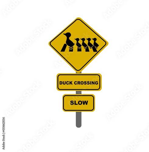 duck crossing sign board on yellow board vector illustration