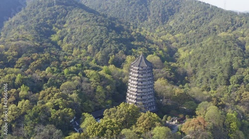 Aerial view of Liuheta Culture Park, Liuhe Tower in Hangzhou, China photo