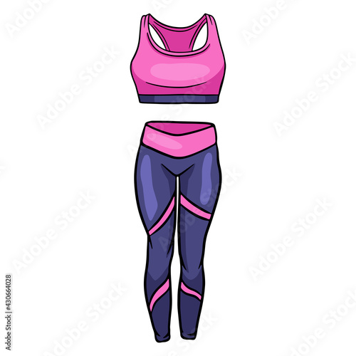 Sports leggings for fitness and sports. Sportswear. Sports legends. Cartoon style.