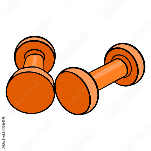 Dumbbells for fitness. Kilogram dumbbells. For fitness training. Exercises for the body. Cartoon style.