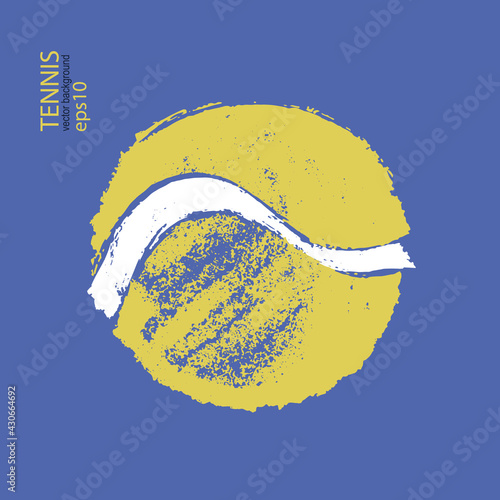 Vector tennis ball on a blue background. Element for design of t-shirt, cover, poster.