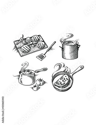 set of cooking methods illustrations